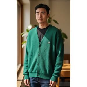 Vintage Izod Lacoste Green Grandpa Cardigan Sweater Size XL